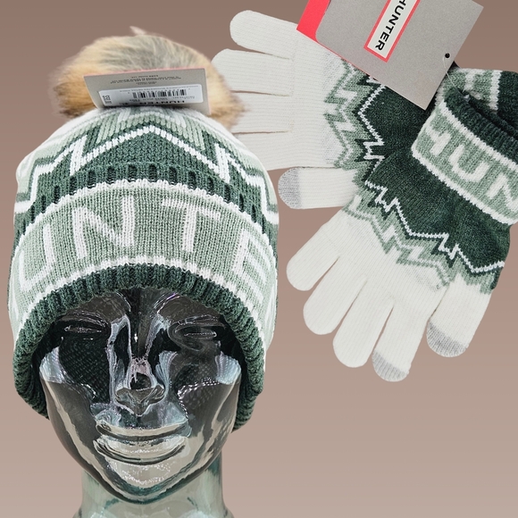 BUNDLE - Hunter Hat Beanie & Glove Set Green Multi Fair Isle Cottagecore Gift main image 7